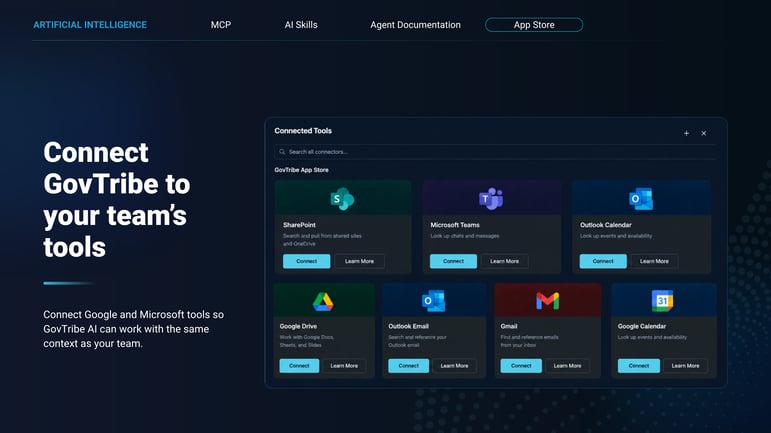 Google and Microsoft integrations available in GovTribe
